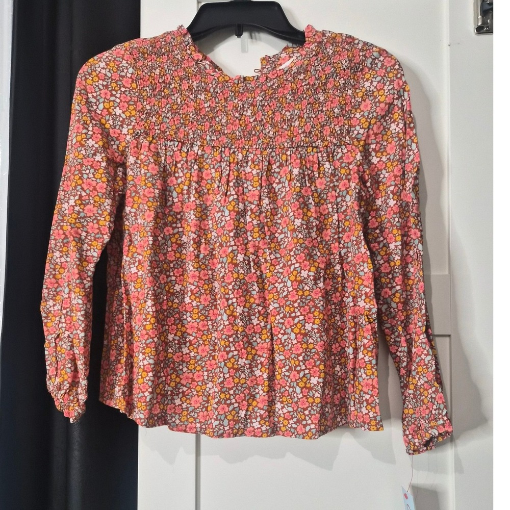 NWT Cat & Jack Girls M‎ Fall Floral Smocked Long Sleeve Ruffle Blouse Size M 7/8